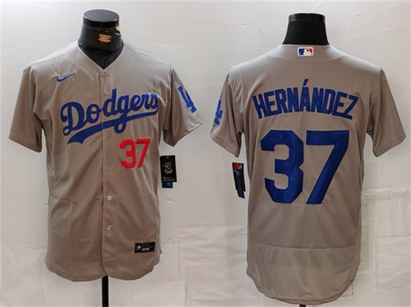 Los Angeles Dodgers #37 Teoscar Hern??ndez Gray Flex Base Stitched Jersey - Click Image to Close